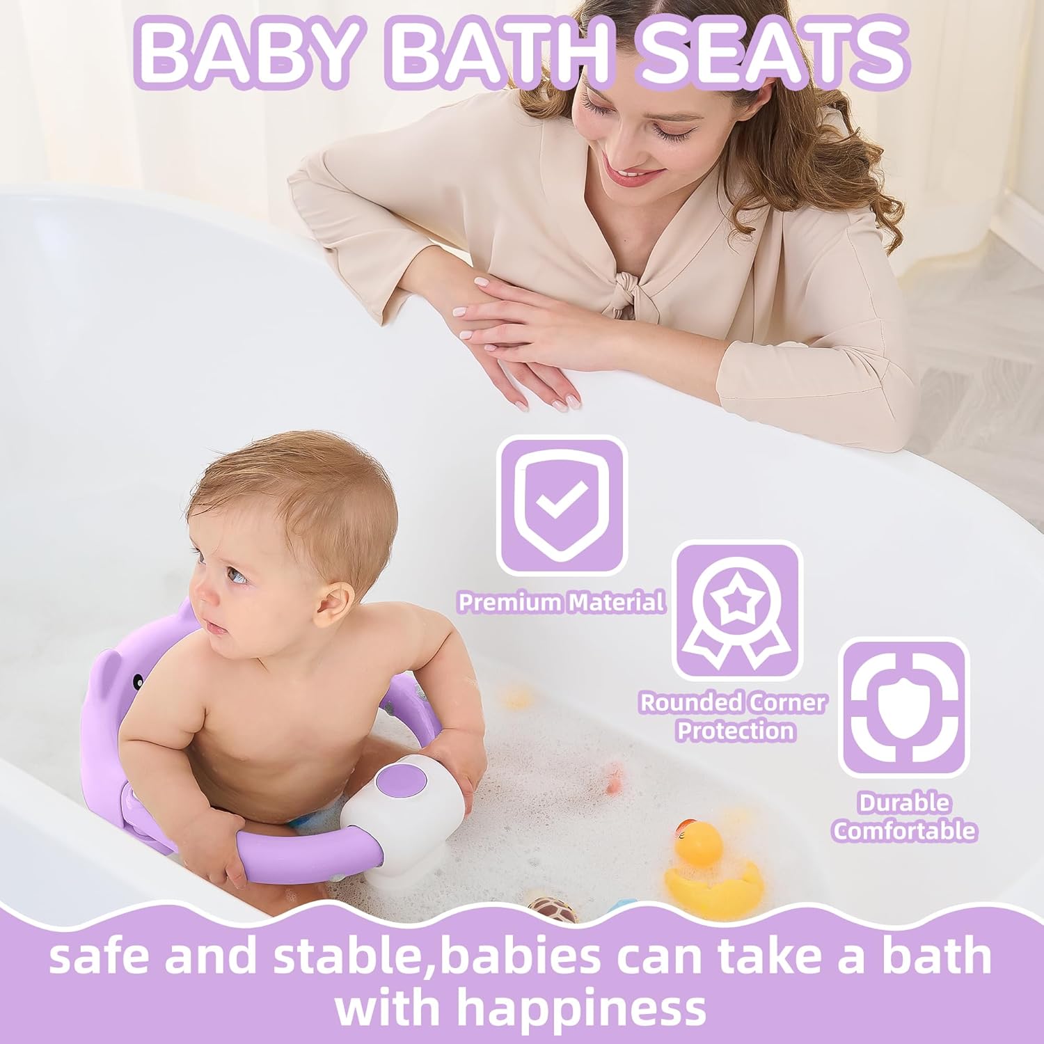 Baby Bath Seat for Babies 6 Months & up, Non-Slip Toddler Bath Seats for Babies Sitting Up, Safe