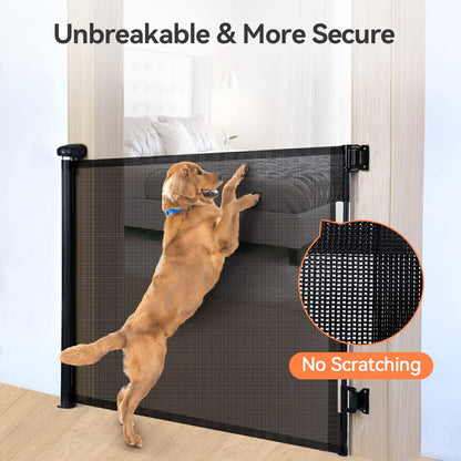COMOMY Retractable Baby Gate for Stairs, 0-55" Mesh Dog Gate for House Doorways Hallways, 33" Tall Extra Wide Child Safety Gate for Kids Pets, Indoor and Outdoor (Black)