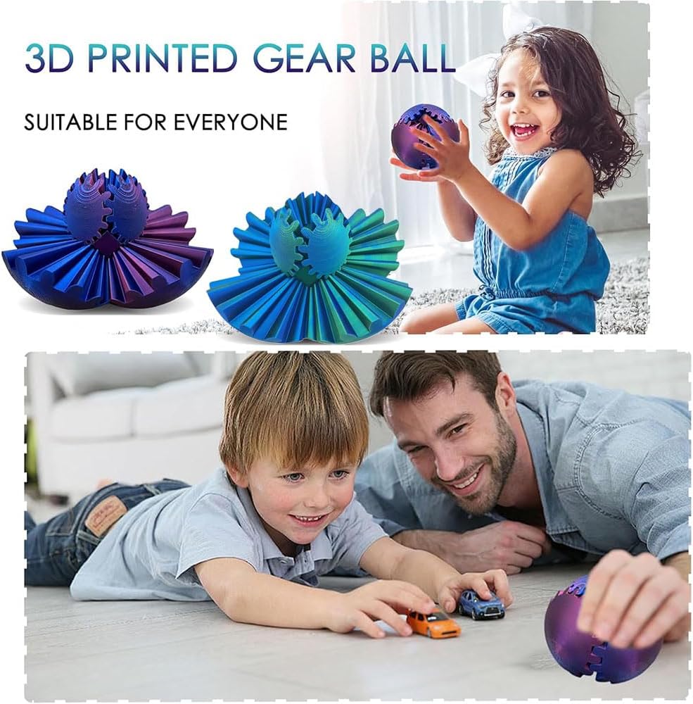 Gear Ball 3D Printed Gear Ball Spin Ball or Cube Fidget Toy, 2024 Gear Sphere, 3D Printed Gear Ball Spin Ball Gear Fidget Toy, Gear Ball Fidget Toy (Green)
