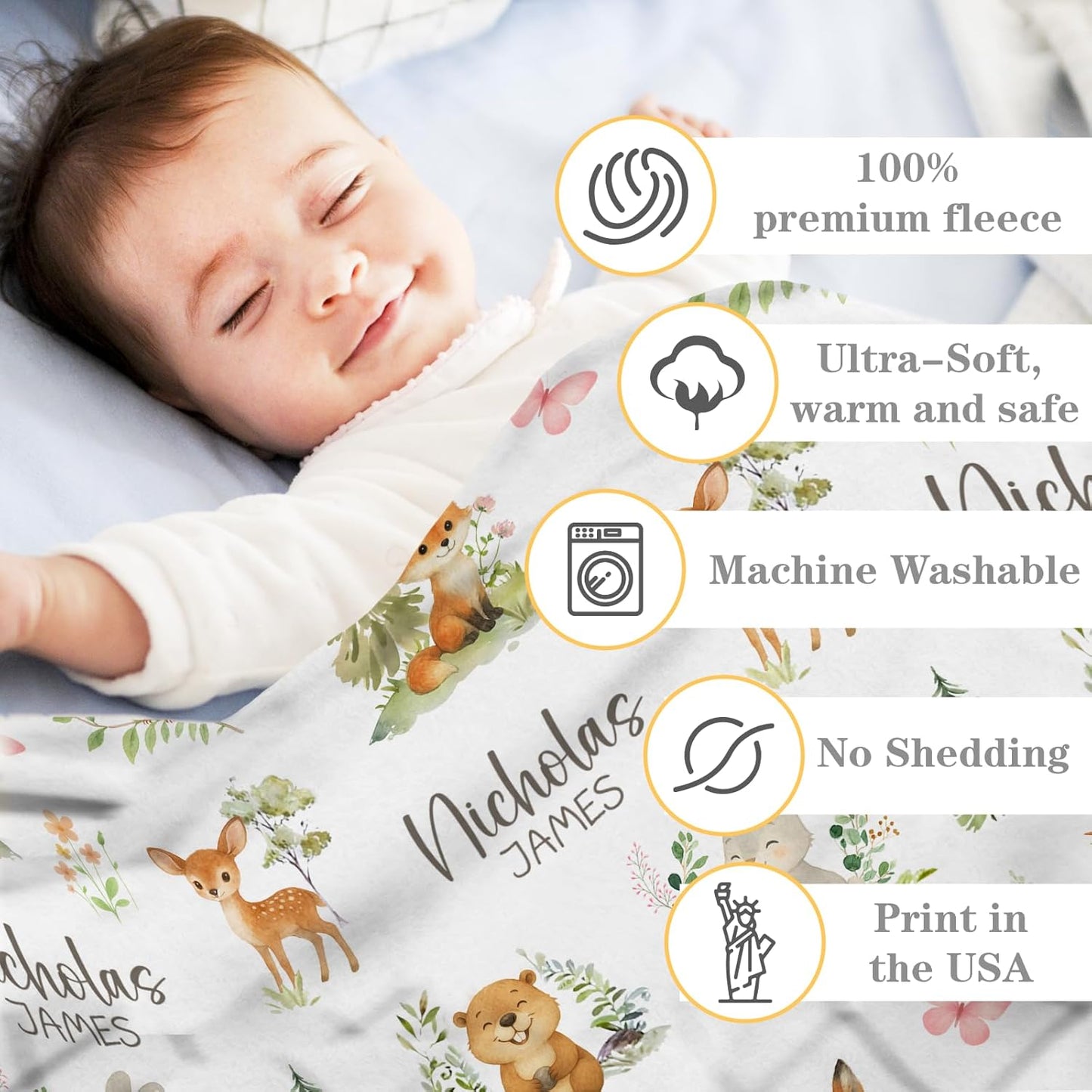 Personalized Baby Blanket for Boys Girls Super Soft Cozy Custom Baby Blanket with Name Lovely