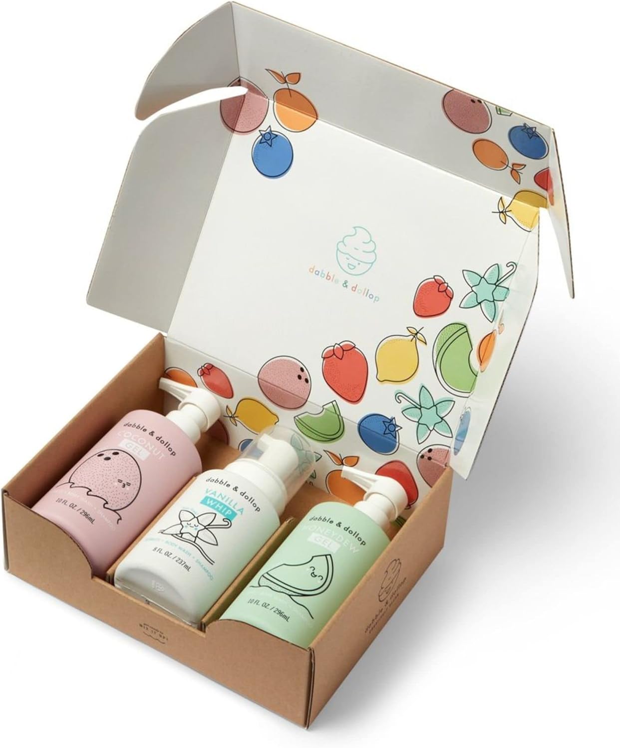 Dabble & Dollop Beachy Bundle, Natural Bubble Bath, Body Wash, Shampoo for Kids, USA-Made, Paraben