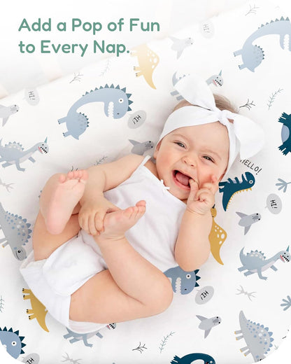Baby Crib Sheets Boy Girl for Standard Crib Mattress - Dinosaur+Blue, Soft and Stretchy, Snug and