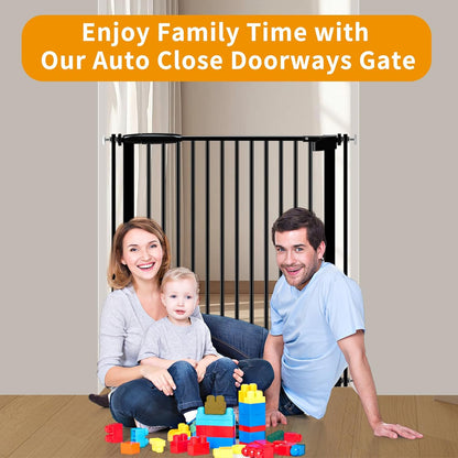 Extra Wide Baby Gate 30.11-77.36",Ultra Narrow 1.37" Spacing Dog Gate indoor,Double Lock Auto Close Pet Gate for House,Pressure Mounted Baby Gate Easy Walk Through Pet Gate for Hallway(Black)