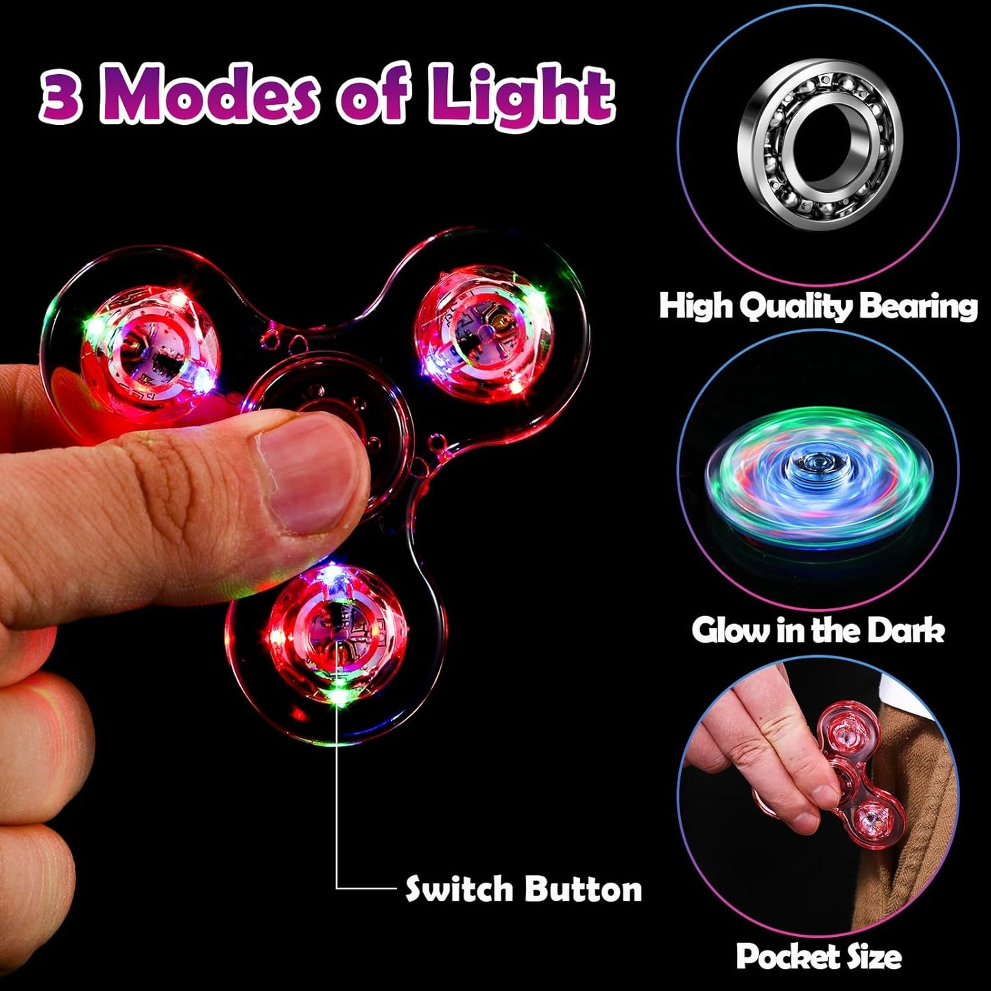 SCIONE 5 Pack Fidget Spinners, LED Light Up Fidget Spinner, Party Favor Goodie Bag Stuffers Glow in The Dark Sensory Toys, Stress Reduction and Anxiety Relief Hand Spinner for Kids