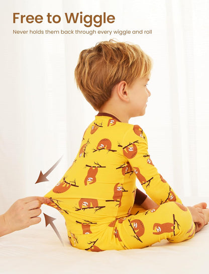 PATPAT Bamboo Viscose Pajama Set for Toddlers with Improved Tensile Strength, Snug Fit Pjs Sleeper for Baby Boys Girls Kids