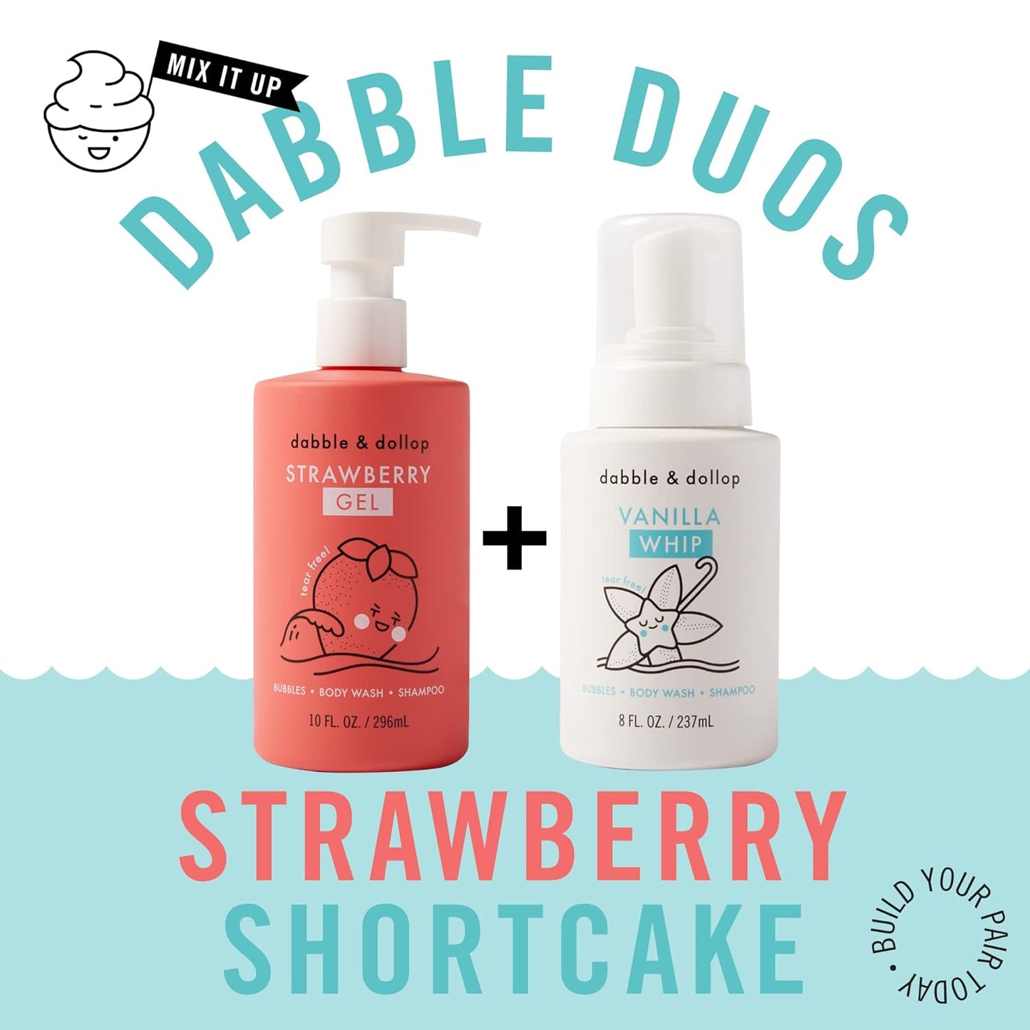 Dabble & Dollop Strawberry + Vanilla Body Wash & Shampoo – 3-in-1 Natural Bubble Bath for Kids