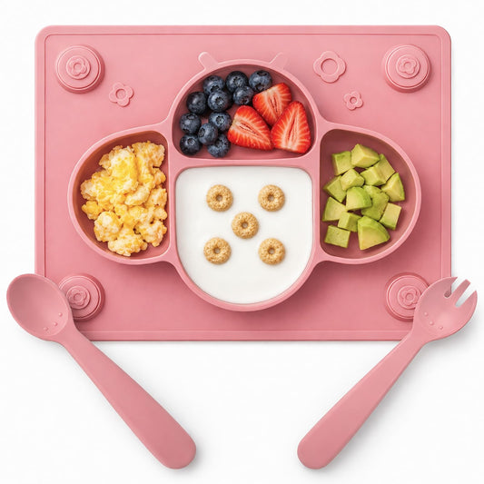 ROCCED Suction Plates for Baby Placemat Spoon Fork Set for Toddlers, Silicone Baby Plates with
