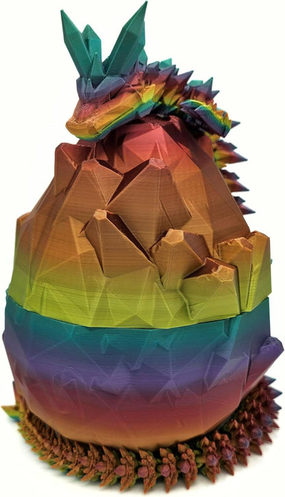 3D Printed 14'' Articulated Crystal Dragon with Egg, Toy Home Office Decor, Executive Desk Toy, Adult Fidget Toy, Toddler Play Game (Rainbow, Medium 14'' w/ Egg)