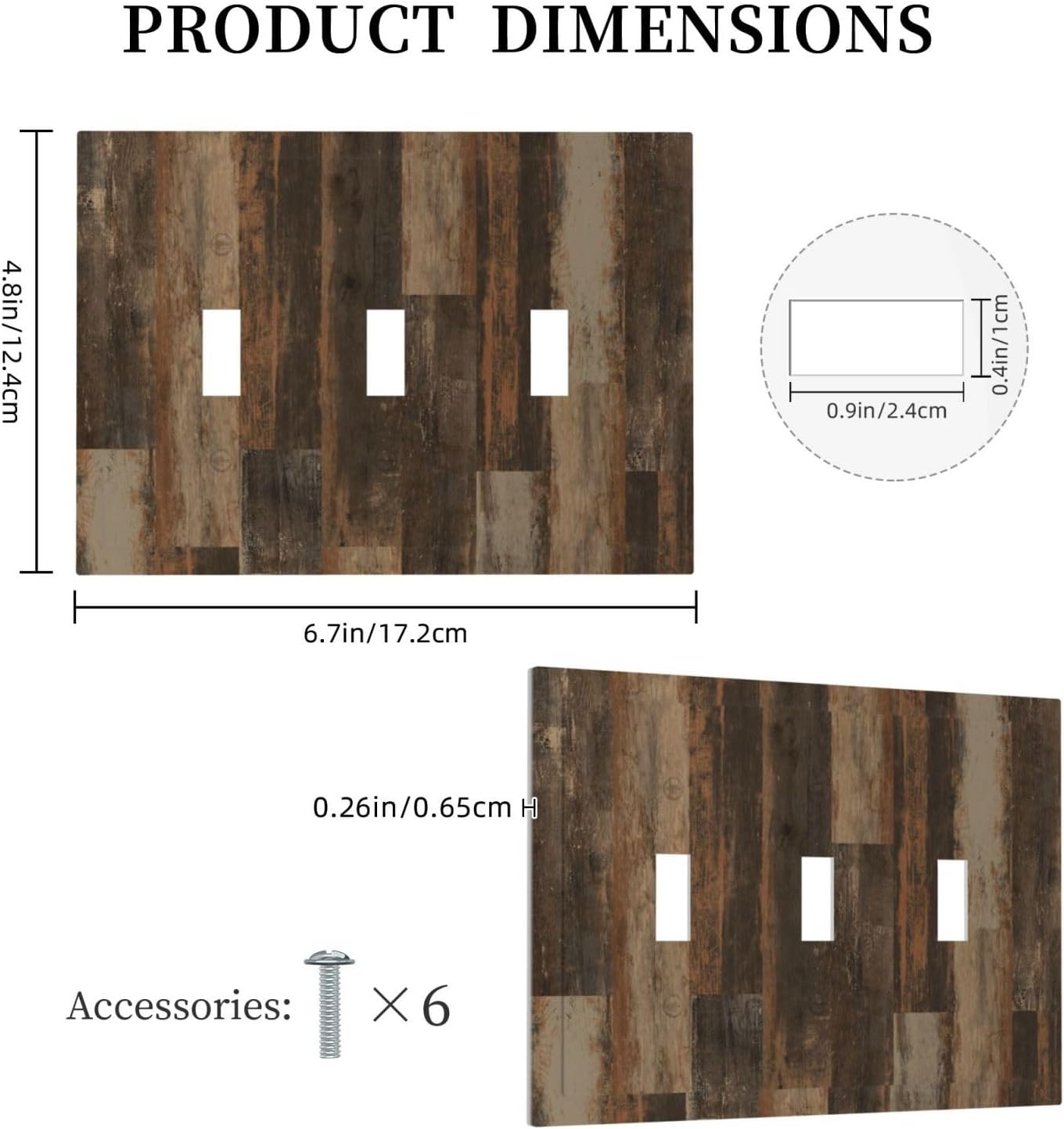 Rustic Brown Wood Grain Dark Oak Decorative Switch Plates 3 Gang Wall Plate Triple Toggle Light