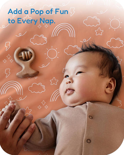 Pack and Play Sheets Fitted, Ultra Soft Orange Cloud and Rainbow Design, Breathable and Soothing