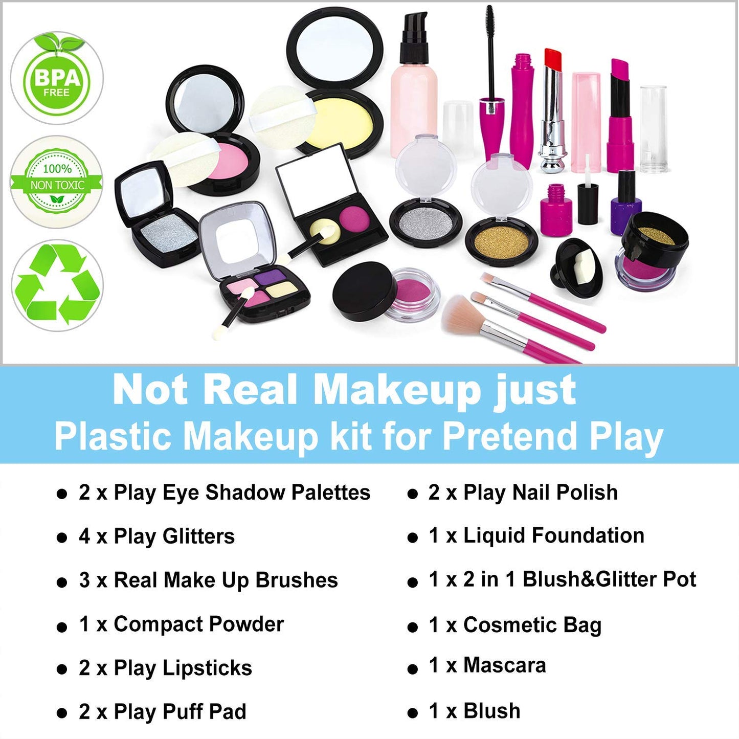 TEPSMIGO Pretend Makeup Kit for Girls, Kids Pretend Play Makeup Set - with Cosmetic Bag for