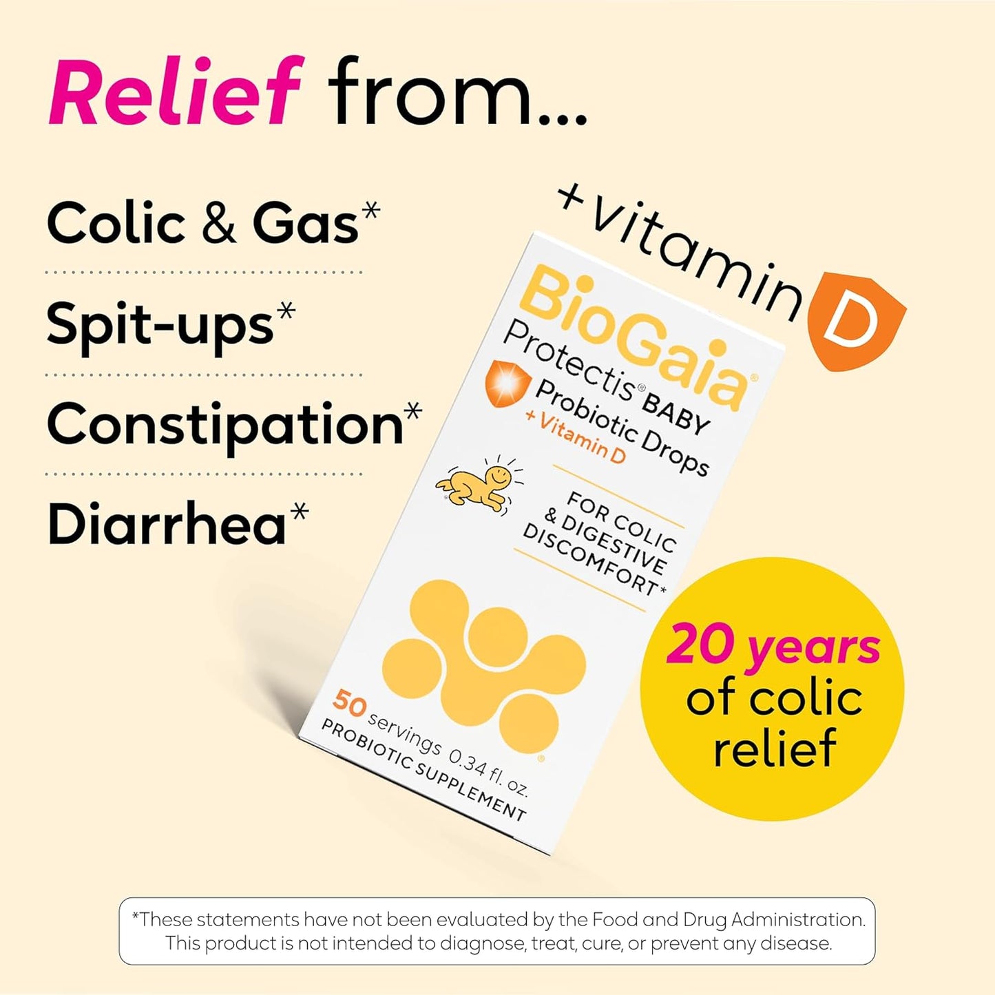 BioGaia Baby Probiotic Drops - Colic & Gas Relief + Vitamin D, 50-Day Supply, Safe for Newborns