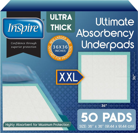 Inspire Extra Large Super Absorbent Disposable Bed Pads for Incontinence (36" X 36" Pack of 50)
