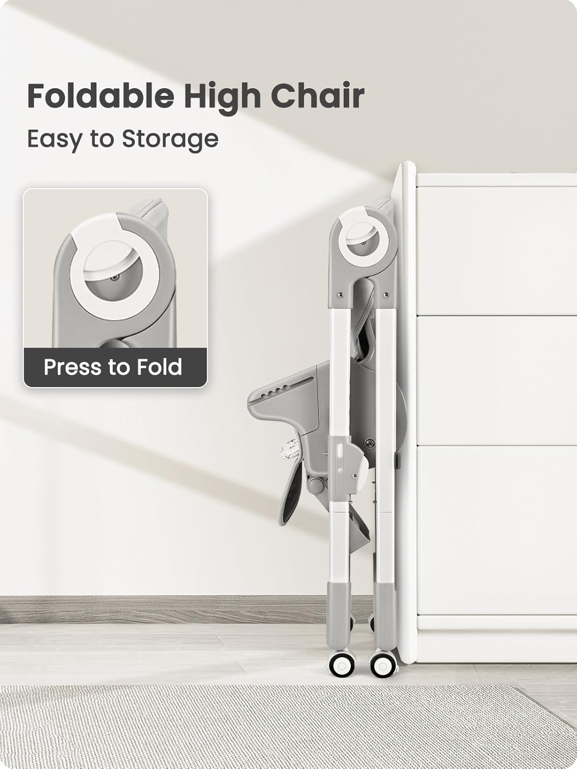 Foldable High Chair with Soft Cushion, High Chairs for Babies and Toddlers, Height Adjustable