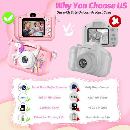 Upgrade Kids Camera for Girls, Christmas Birthday Gifts for Boys, 1080P HD Selfie Digital Video Camera for Toddlers, Cute Portable Little Girls Boys Gifts Toys for 3 4 5 6 Years Old