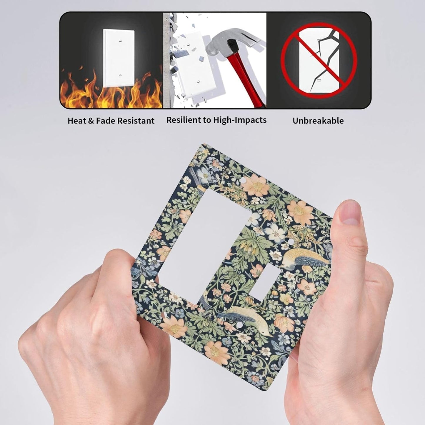 Decorative Outlet Covers Rustic Morris Birds Green Leaf Flower 2 Gang 1 Gang Wall Plate Cover Single Toggle Rocker Combo Light Switch Cover Plate Face Plate for Country Bedroom Decor