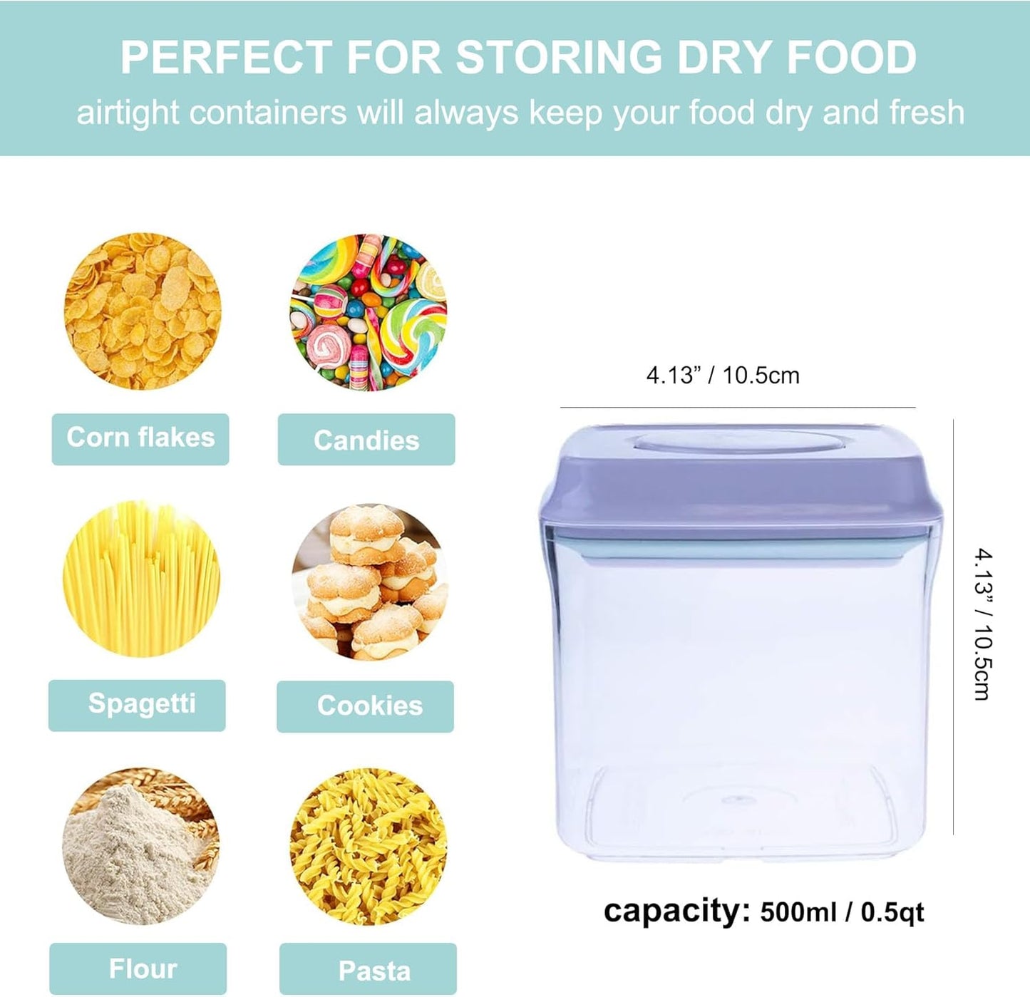 Airtight Food Storage Container - 0.5qt / 500ml Mini Square Pop Containers With Lids, Bpa Free