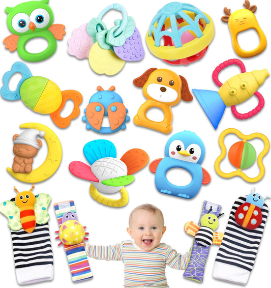 AZEN 16 Pack Baby Rattles Teething Toys 3-6 Months, Baby Toys 0-6 Months, Newborn Infant Toys 6-12