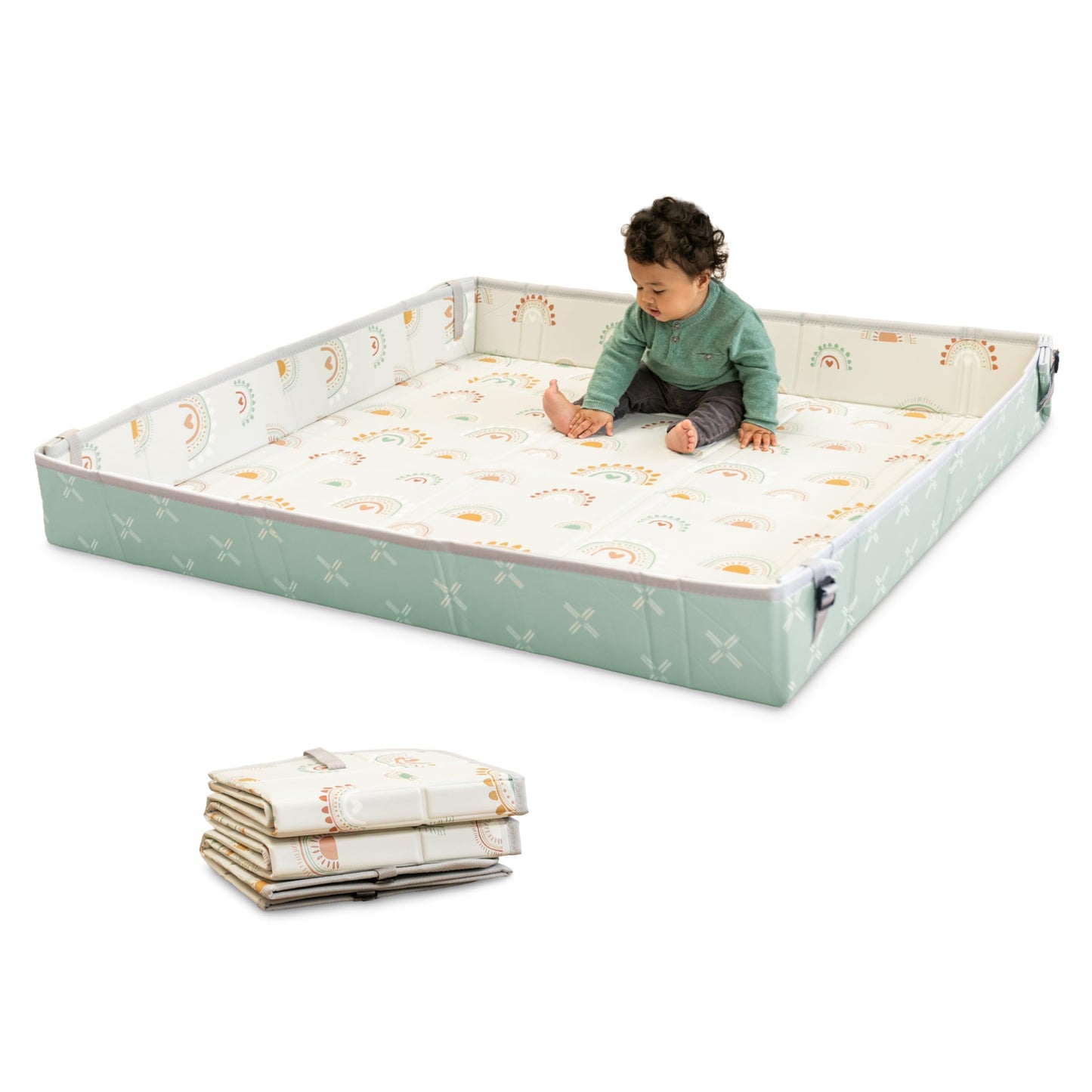 Infantino Foldable Foam Play Mat Reversible 57x57 in, Rainbows