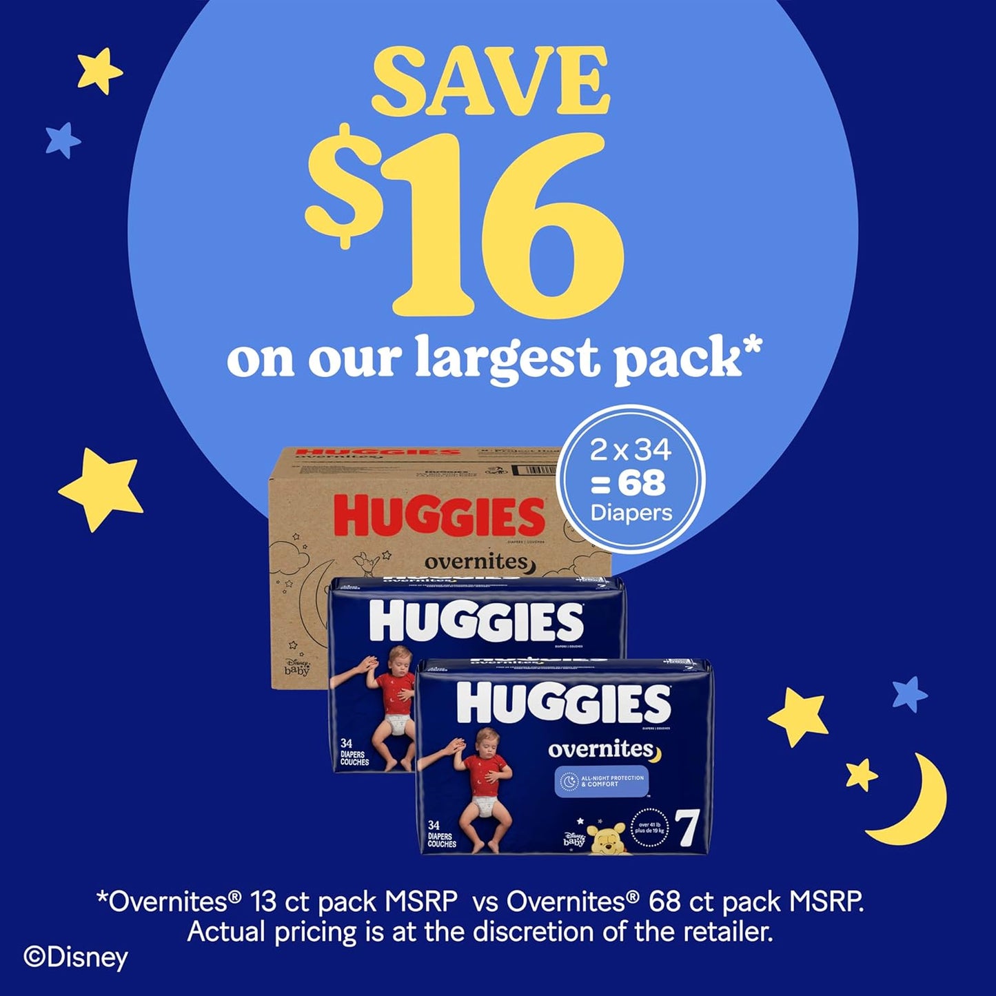 Huggies Size 7 Overnites Baby Diapers: Overnight Diapers, Size 7 (41+ lbs), 60 Ct, Packaging May Vary