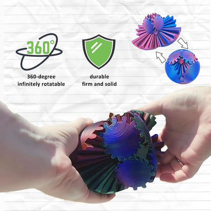 Gear Ball 3D Printed Gear Ball Rotating Ball Cube Gadgets, Gear Balls for Work or Travel Stress Toys Gear Toys, Stress and Anxiety Relief Gear Toys Perfect Desk Toys! (Blue Green, 8CM/3.15in)