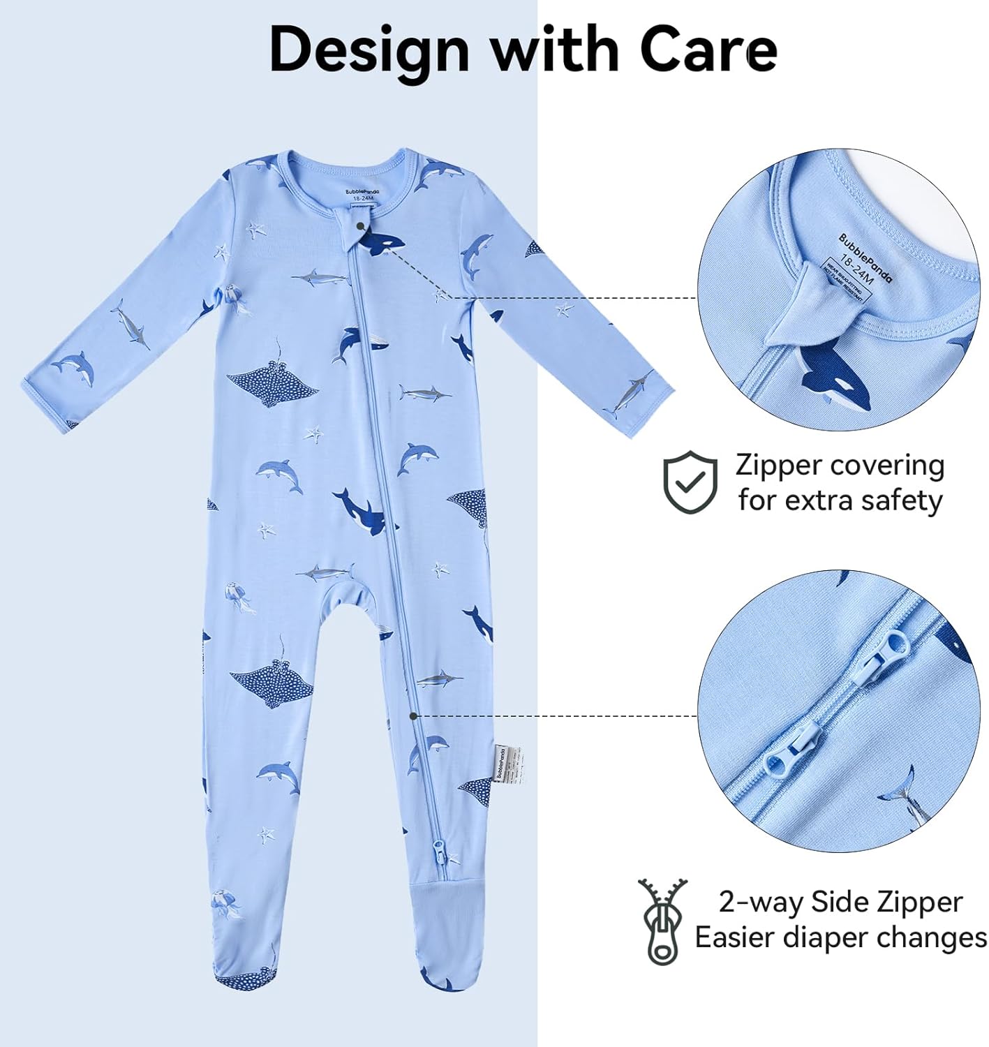 BubblePanda Rayon Made From Bamboo Baby Pajamas Baby Clothes for Boys Girls Unisex Zip-Front Non-Slip Onesie Sleeper