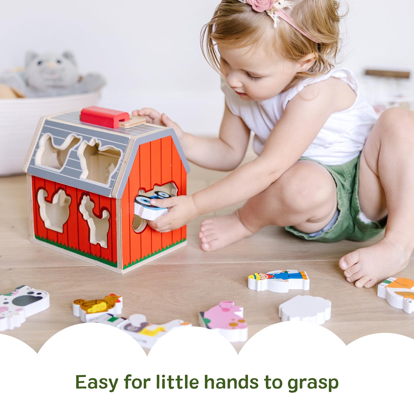 Melissa & Doug Take-Along Wooden Toy Barn, 11-Pc Portable Toddler Playset with Farm Animals &