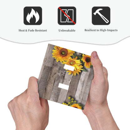 Sunflower Rustic Brown Gray Wood Decorative Switch Plates 2 Gang Double Toggle Outlet Light Switch