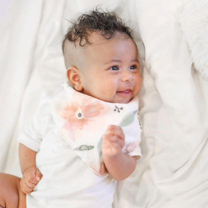 Crane Baby Soft Muslin Baby Bib Set, Adjustable and Absorbent Bandana Style Bibs for Boys and Girls, Floral, 3 Piece, 18.5” x 9”