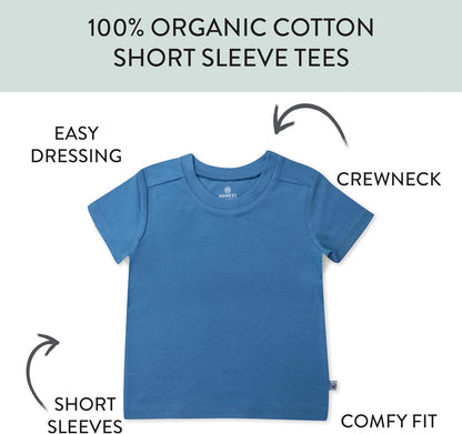 HonestBaby 5-Pack Short Sleeve T-Shirts 100% Organic Cotton Baby, Toddler, Little Kid, Boy, Girl, Unisex
