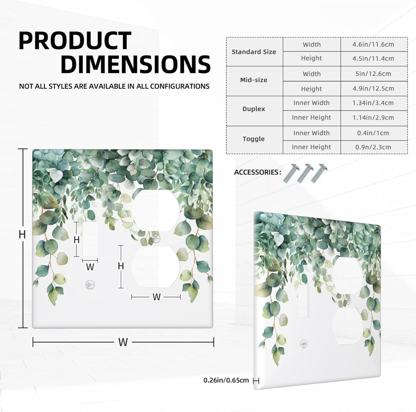 Decorative Outlet Covers Rustic Green Eucalyptus Leaves 2 Gang Wall Plate Cover Single Toggle Duplex Combo Two Switch Light Switch Cover Plate Jumbo Dual GFCI Faceplate for Home Decor