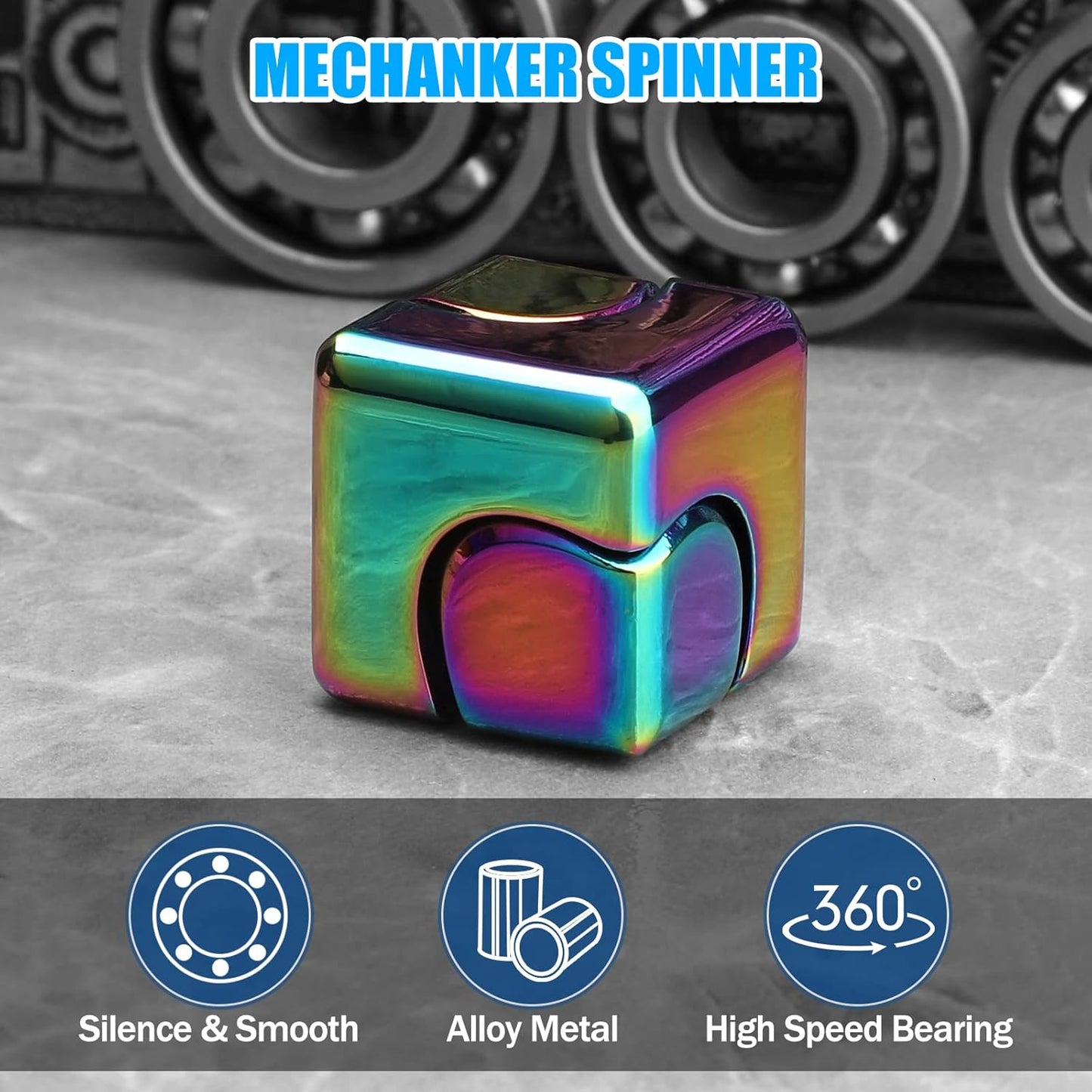 Infinity Gear Fidget Cube Spinner for Kid Adult, Transformable Spinning Top Metallic Fidget Toys for Anti-Anxiety Stress Relief Autism ADHD, 2-in-1 Cube Focus Toy for Desktop Office Classroom