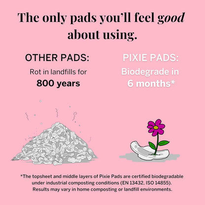 Pixie Organic Cotton Large Pads for Women - Extra Heavy Absorbency with Wings - Leak-Proof, Hypoallergenic & Unscented - Compostable, Biodegradable - 48 Count