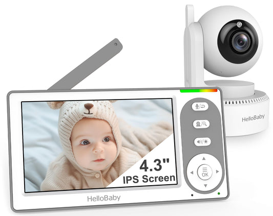 HelloBaby 4.3'' Video Baby Monitor with 30 Hours Battery, Remote Pan-Tilt-Zoom Baby Monitor No