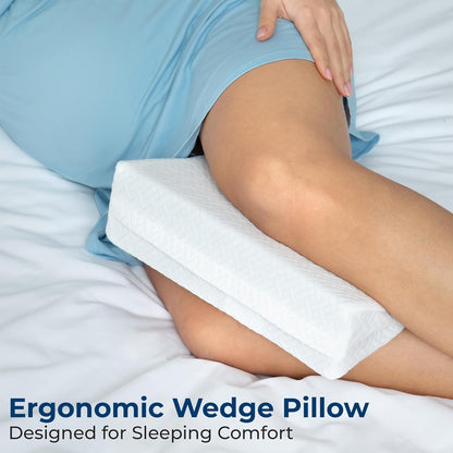 5 STARS UNITED Small Knee Pillow for Side Sleepers – Wedge Firm Foam Support for Belly, Back & Knees – Compact Maternity Cushion for Travel & Pregnancy Relief, White