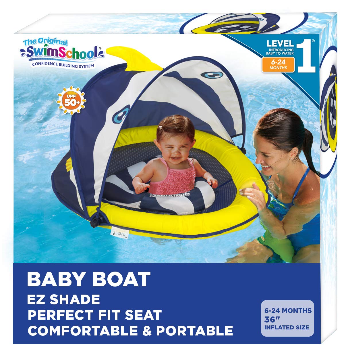 SwimSchool Deluxe Baby Float with Adjustable Canopy - 6-24 Months - Baby Swim Float with Splash &