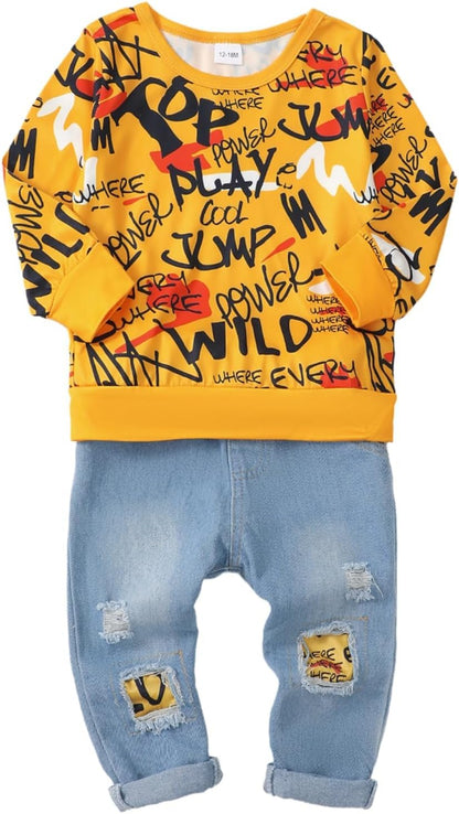 Toddler Baby Boy Outfits Fall Winter Clothes Color Block Long Sleeve Sweatshirt Tops + Jogger Pants Set 2PCS