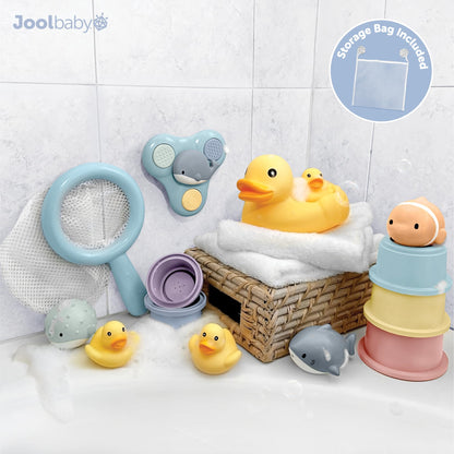 Jool Baby 15-Piece Bathtub Toys Gift Set with Bath Toy Storage Organizer