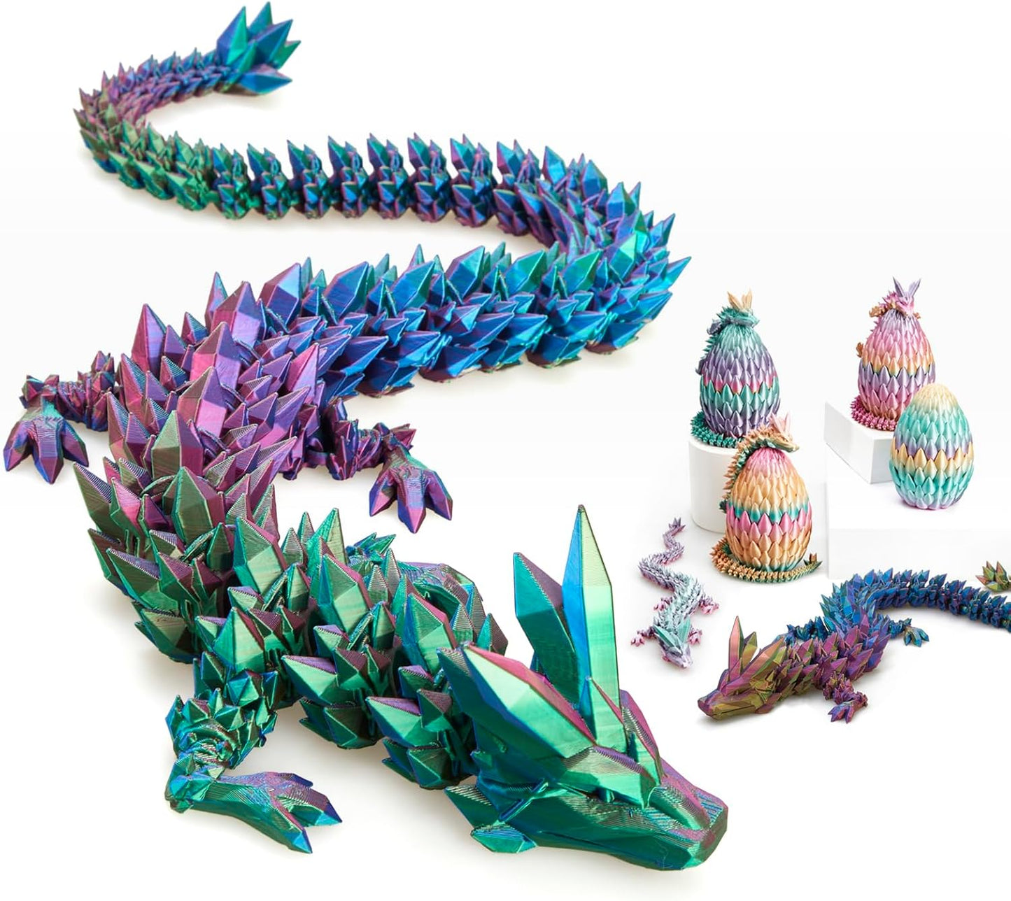 Large 30" 3D Printed Dragon,Articulated Crystal Dragon,3D Dragon Toy,Dragon Collection, Executive Desk Decor (Rainbow)