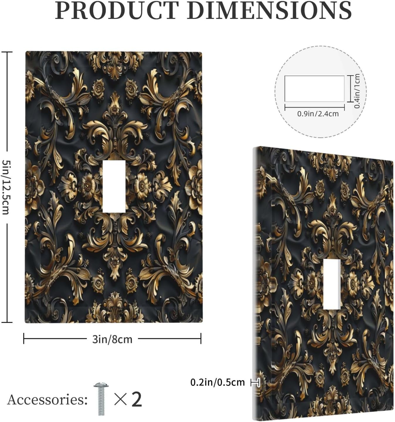 Decorative Switch Covers Plate Rococo Vintage Black Golden Leaf Morris Vine 1 Gang Wall Plate Unique Single Toggle Wall Cover Plate Electrical Light Switch Plate Faceplate for Bedroom Decor