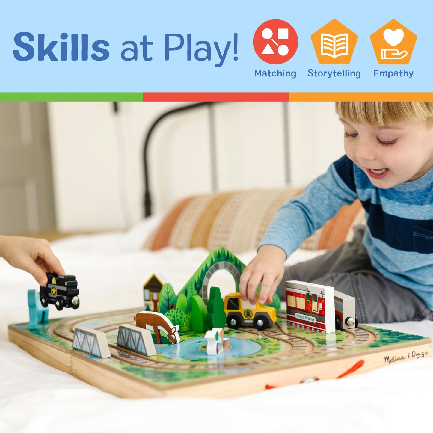 Melissa & Doug Take-Along Railroad Tabletop Playset with Wooden Train Toys, Animals & Scenery Play