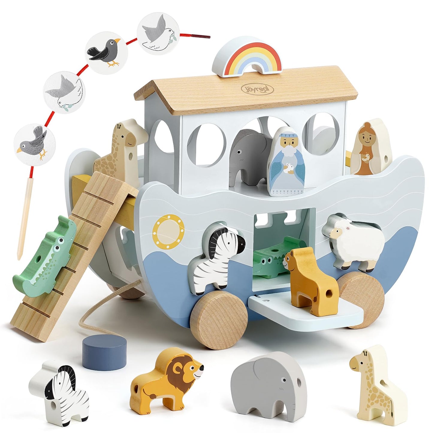 Joyreal Wooden Noah's Ark Toy for 1 Year Old Baby Boy and Girl Baptism Gift