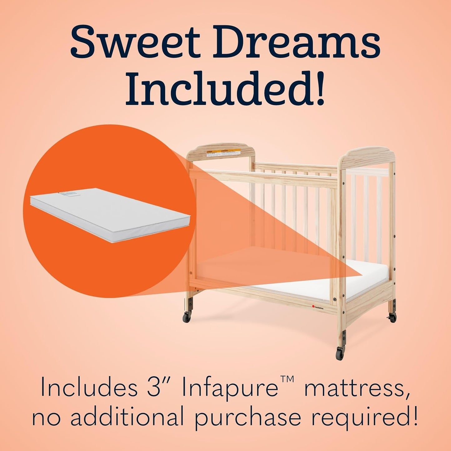 Foundations Serenity 3-Panel Clearview Compact Crib, Fixed-Side, Natural Wood