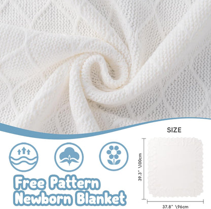 Booulfi Knit White Baby Blankets Neutral,Crib Stroller Newborn Blankets for Boys Girls,Cotton Lace