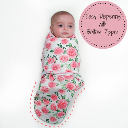 LollyBanks Swaddles 100% Organic Cotton Baby Girl Essentials, 0-3 Months Newborn Girl Swaddles, Swaddle with Easy Change Zipper, Swaddle Sack for Baby Girl (Peony Print)