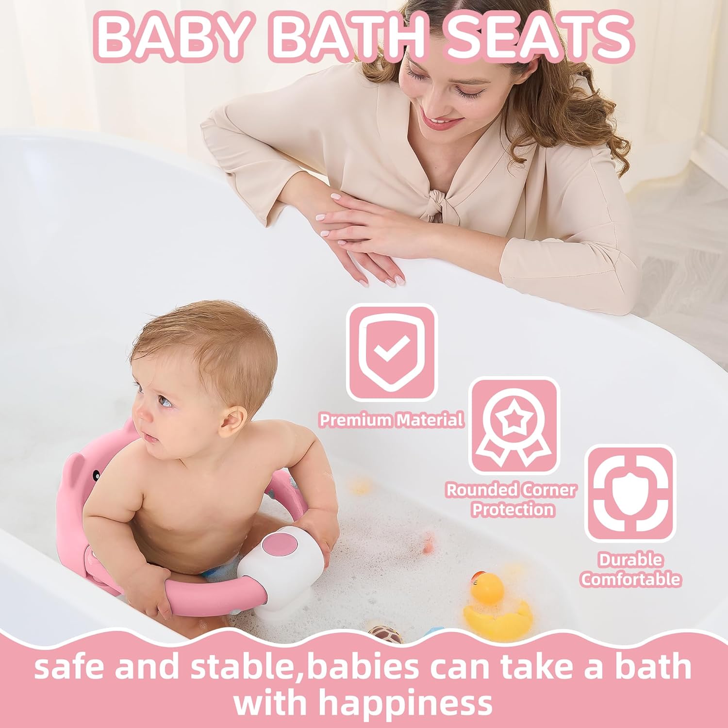 Baby Bath Seat for Babies 6 Months & up, Non-Slip Toddler Bath Seats for Babies Sitting Up, Safe