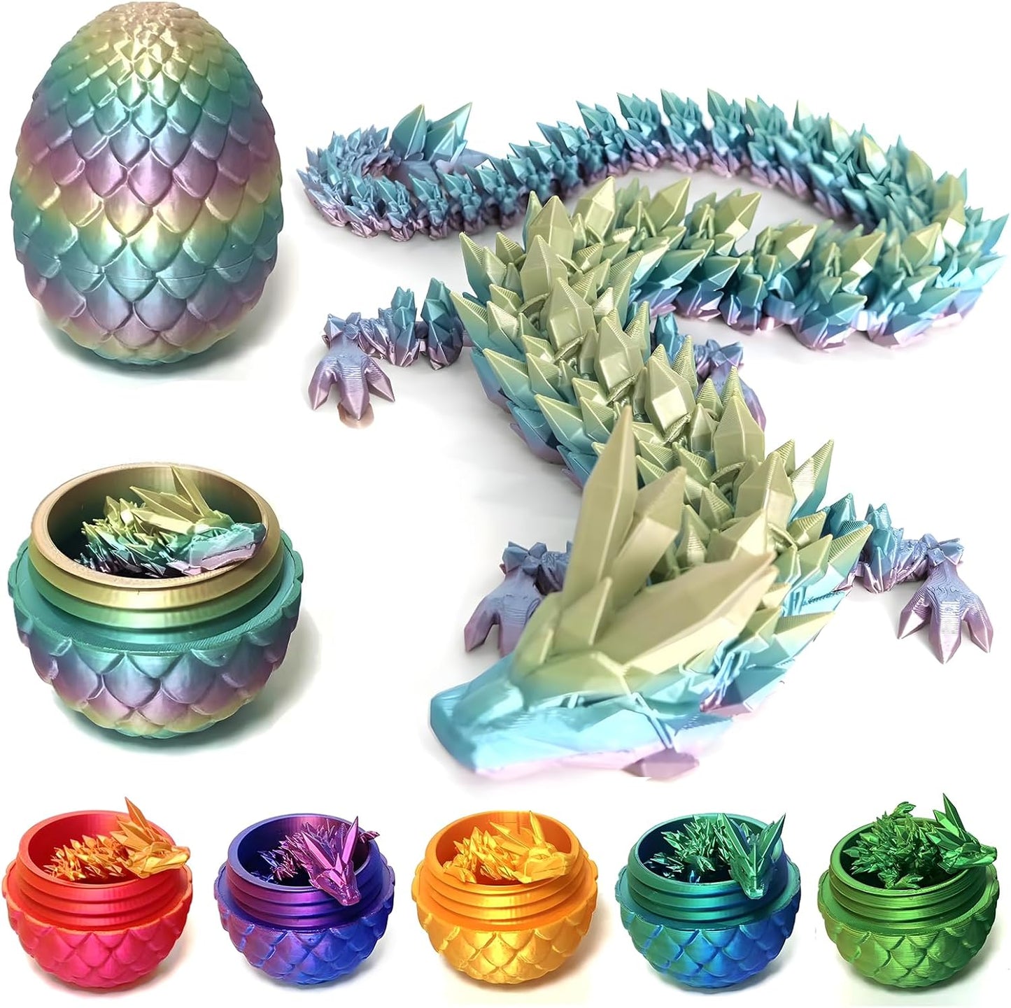 Easter Dragons 3D Printed Dragon Egg with Dragon Inside Crystal Dragon Fidget Toy for Adult Full Articulated Dragon for Home Office Decor