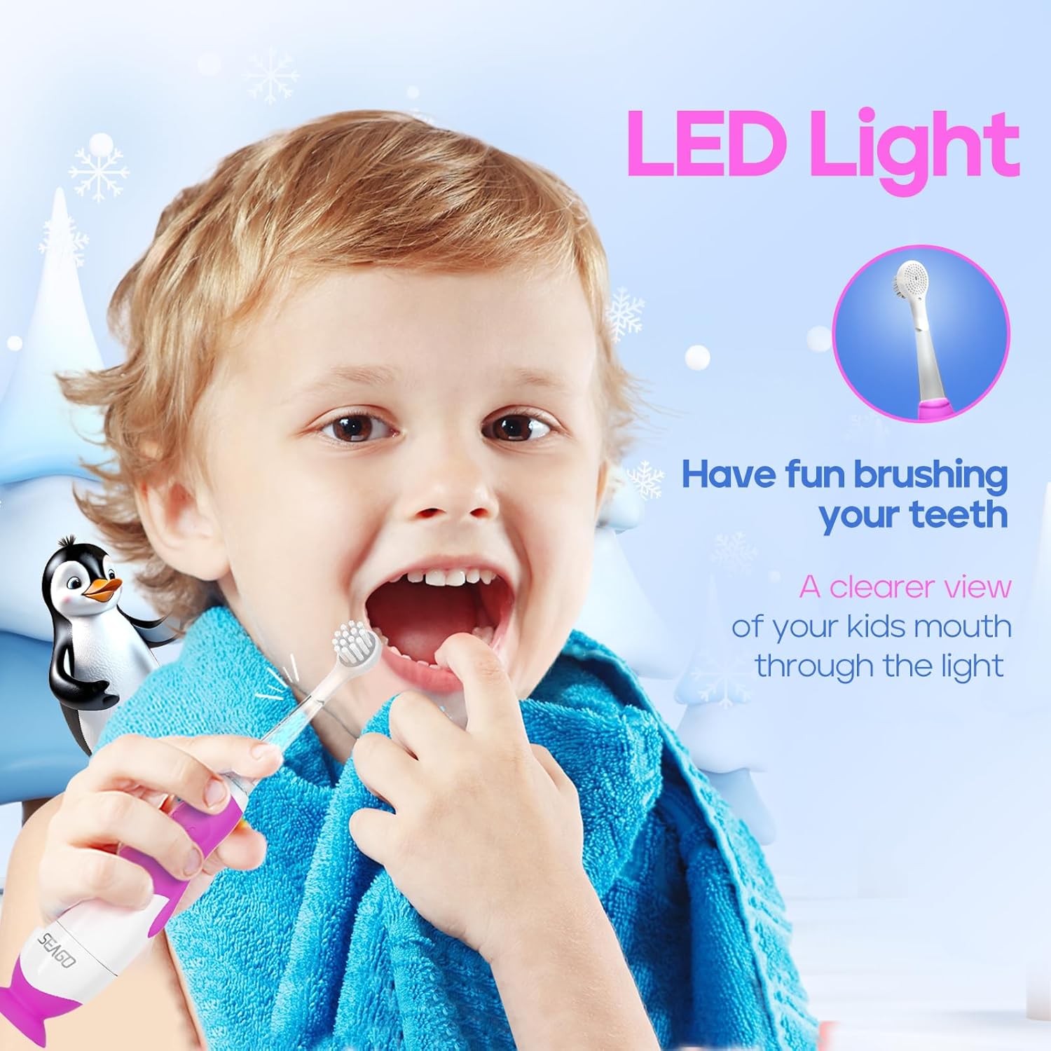 SEAGO Toddler Electric Toothbrushes for Baby Ages 0-3 Years, Baby Toothbrush with Smart Timer and
