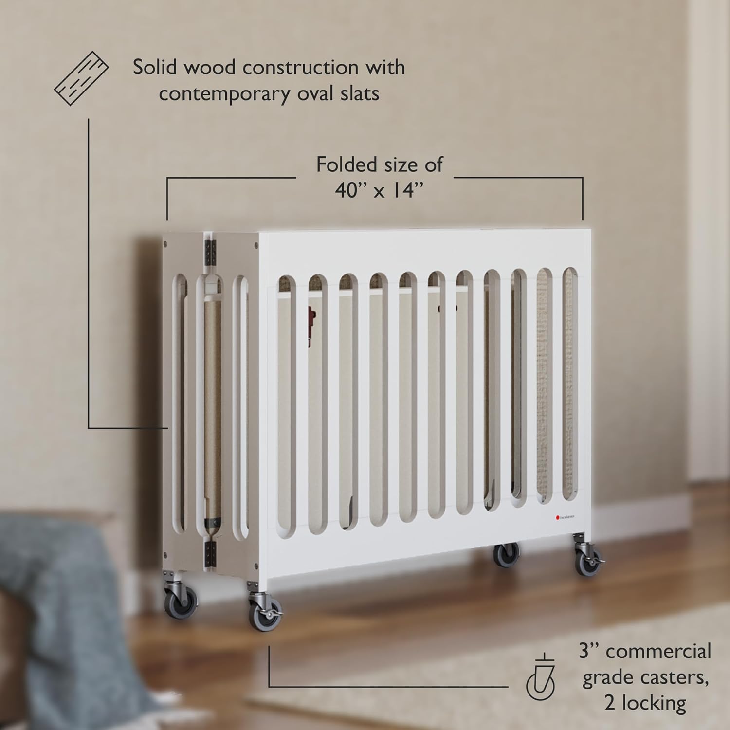 Foundations Boutique Folding Mini Baby Crib - Compact, Portable, Wooden Hotel Crib, Foldable