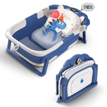 Baby Bathtub,Collapsible Baby Bath Tub with Thermometer & Soft Floating Cushion,Portable Travel